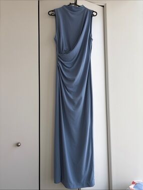 Zara Sleeveless Draped Maxi Dress in Dusty Blue